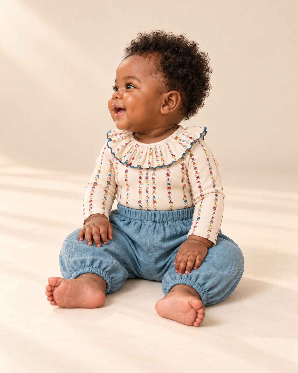 Briar Muslin Balloon Pants in Dusty Blue – side view