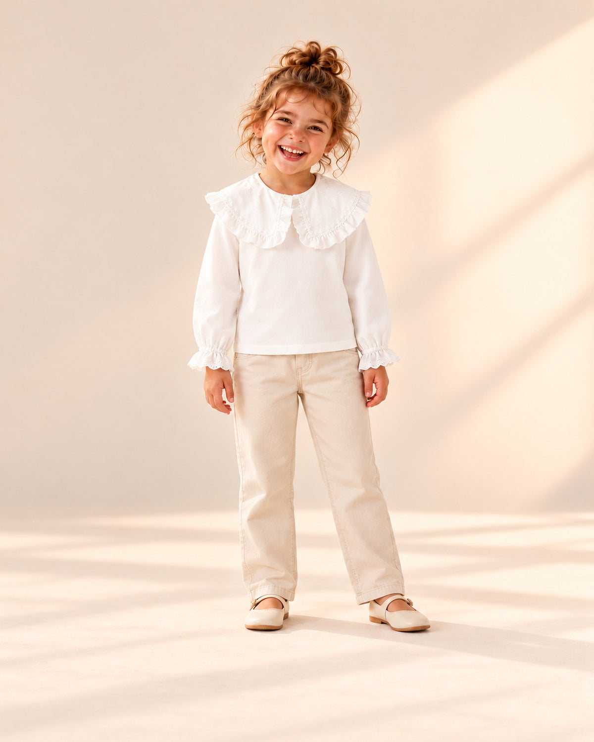 Front view of the white ruffle collar blouse – White