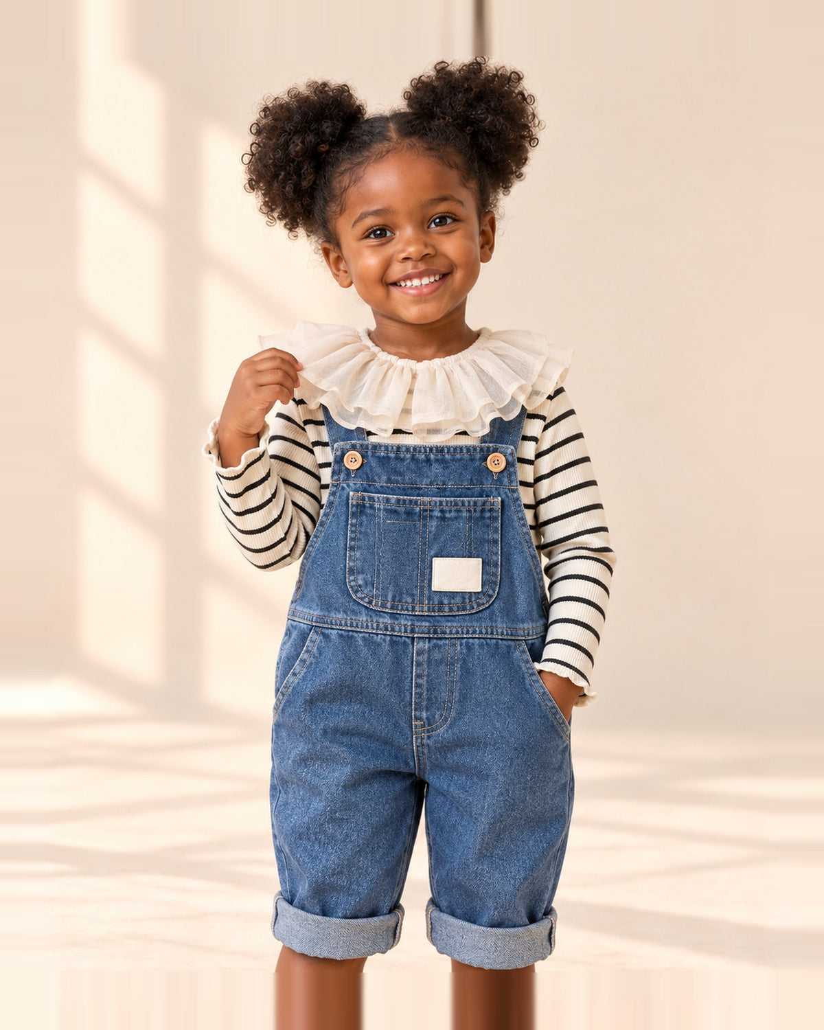 Black and cream striped top with a wide sheer ruffle collar – Black Stripe