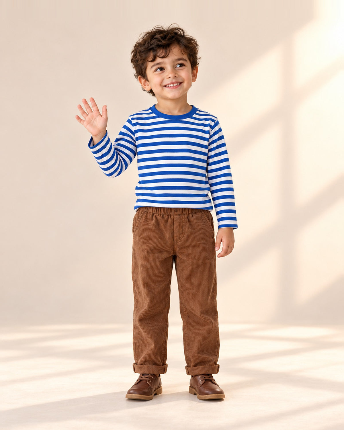Front view of the brown corduroy pants, full length – Brown