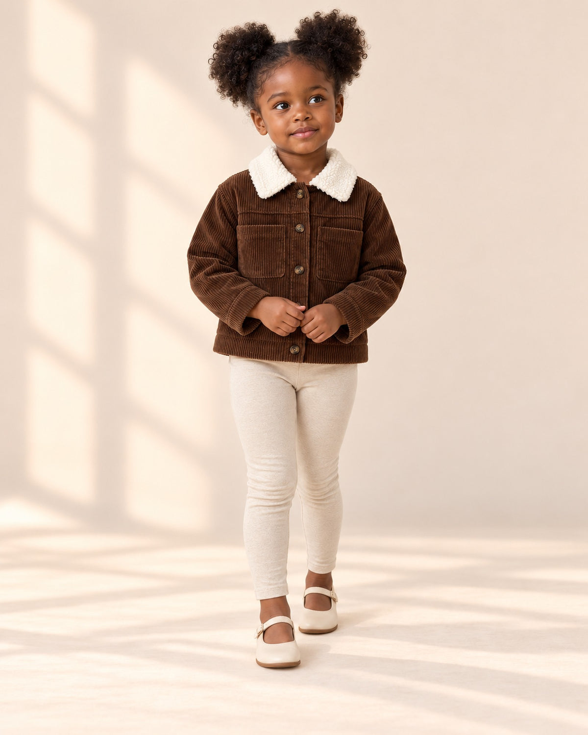 Lottie Corduroy Sherpa Jacket in Chocolate – full front view