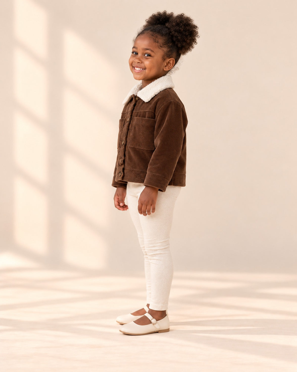Lottie Corduroy Sherpa Jacket in Chocolate – side view