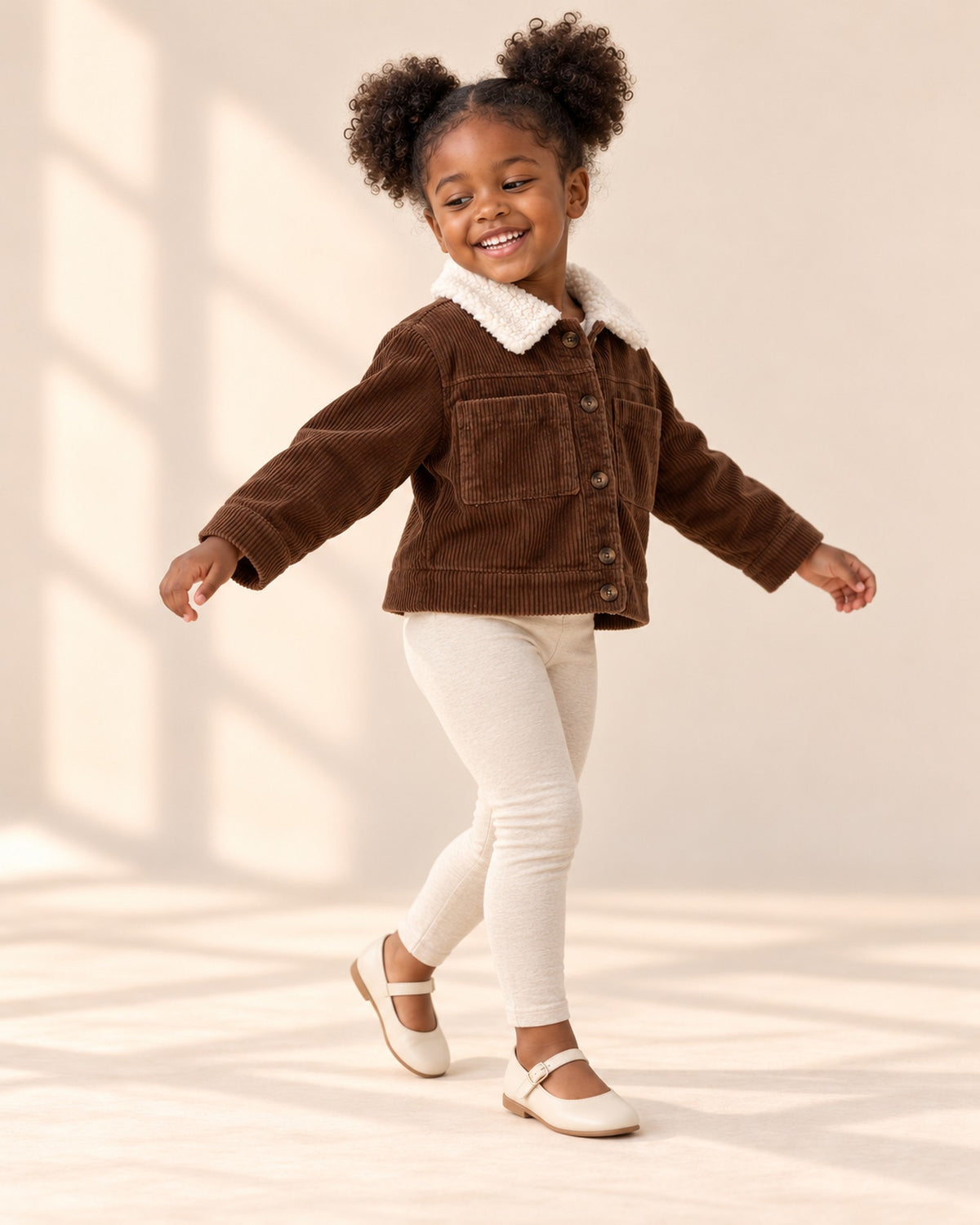 Lottie Corduroy Sherpa Jacket in Chocolate – natural pose