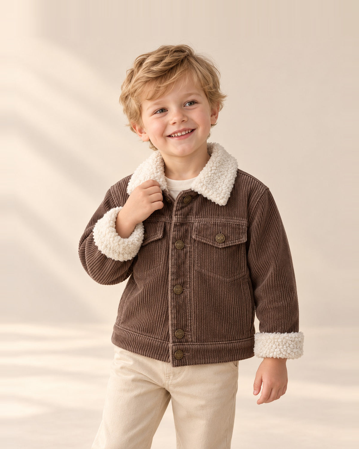 Augie Sherpa Collar Corduroy Jacket in Chocolate – main