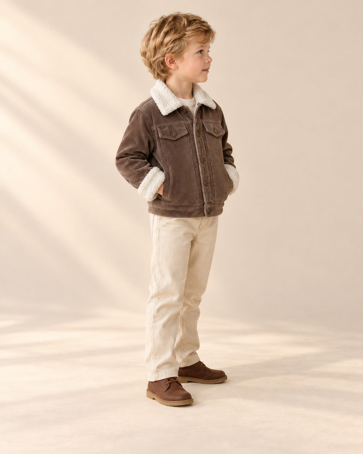 Augie Sherpa Collar Corduroy Jacket in Chocolate – side view