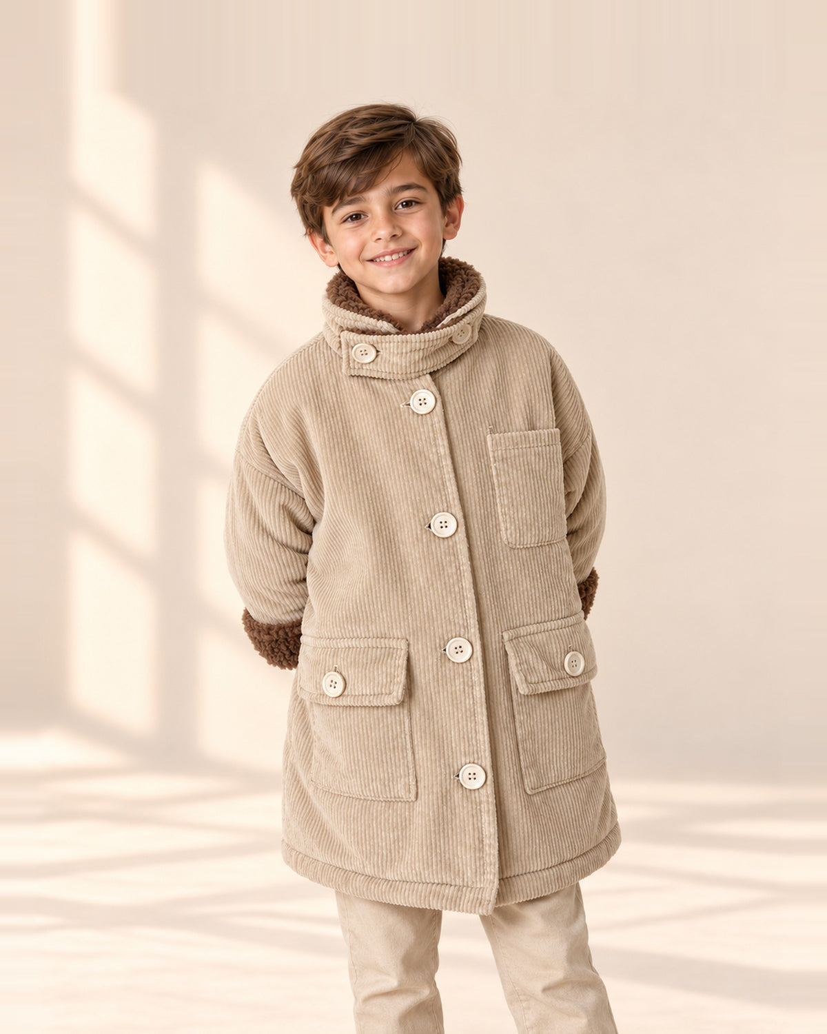Winston Corduroy Sherpa Coat in Light Khaki – main