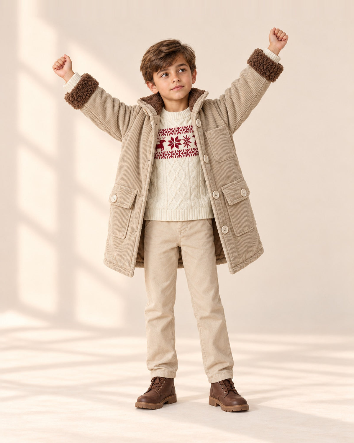 Winston Corduroy Sherpa Coat in Light Khaki – natural pose