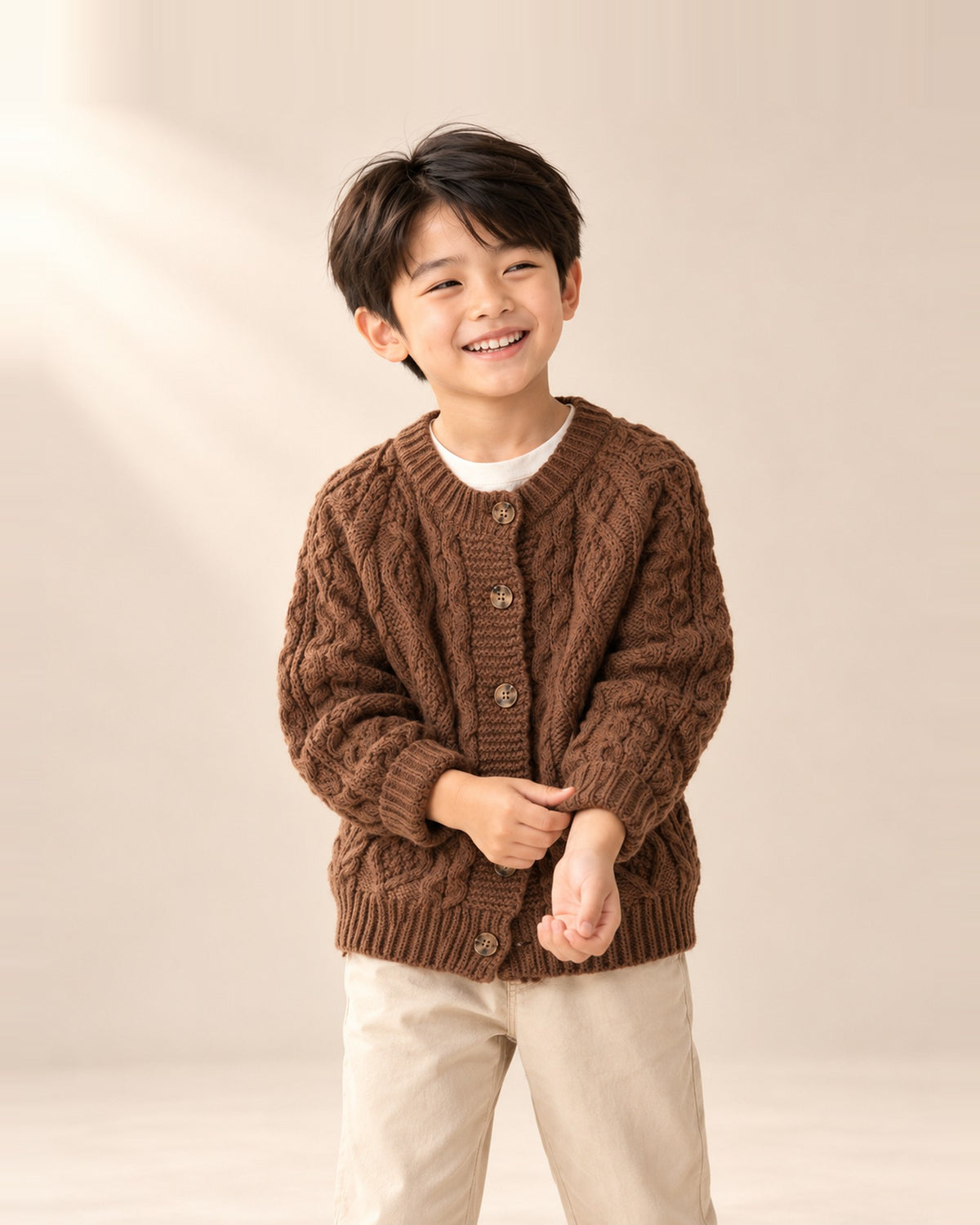 Oscar Chunky Cable Cardigan in Chocolate – main