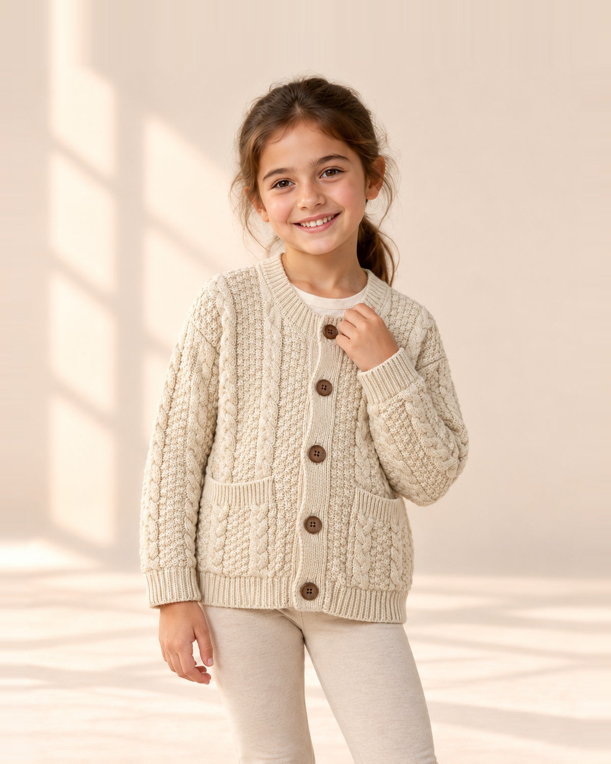 Eloise Cable Knit Pocket Cardigan in Cream – main