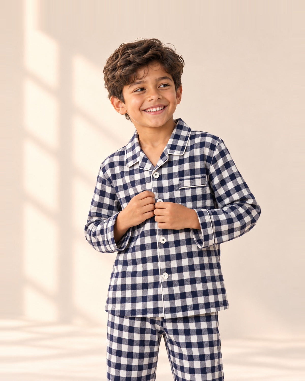 Gingham Flannel Pajama Set – main – Navy Gingham