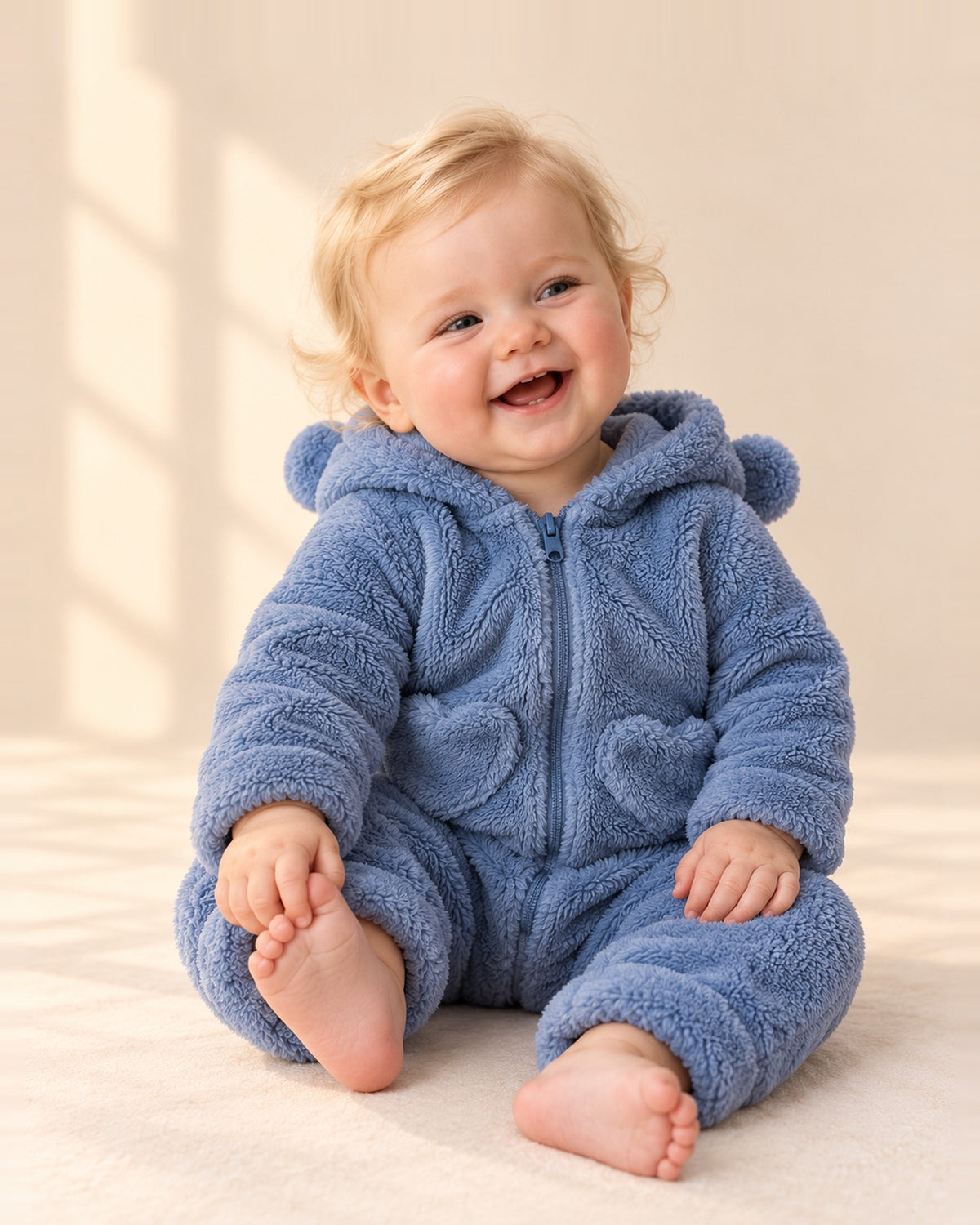 Tilly Heart Pocket Bear Ear Suit in Soft Blue – main