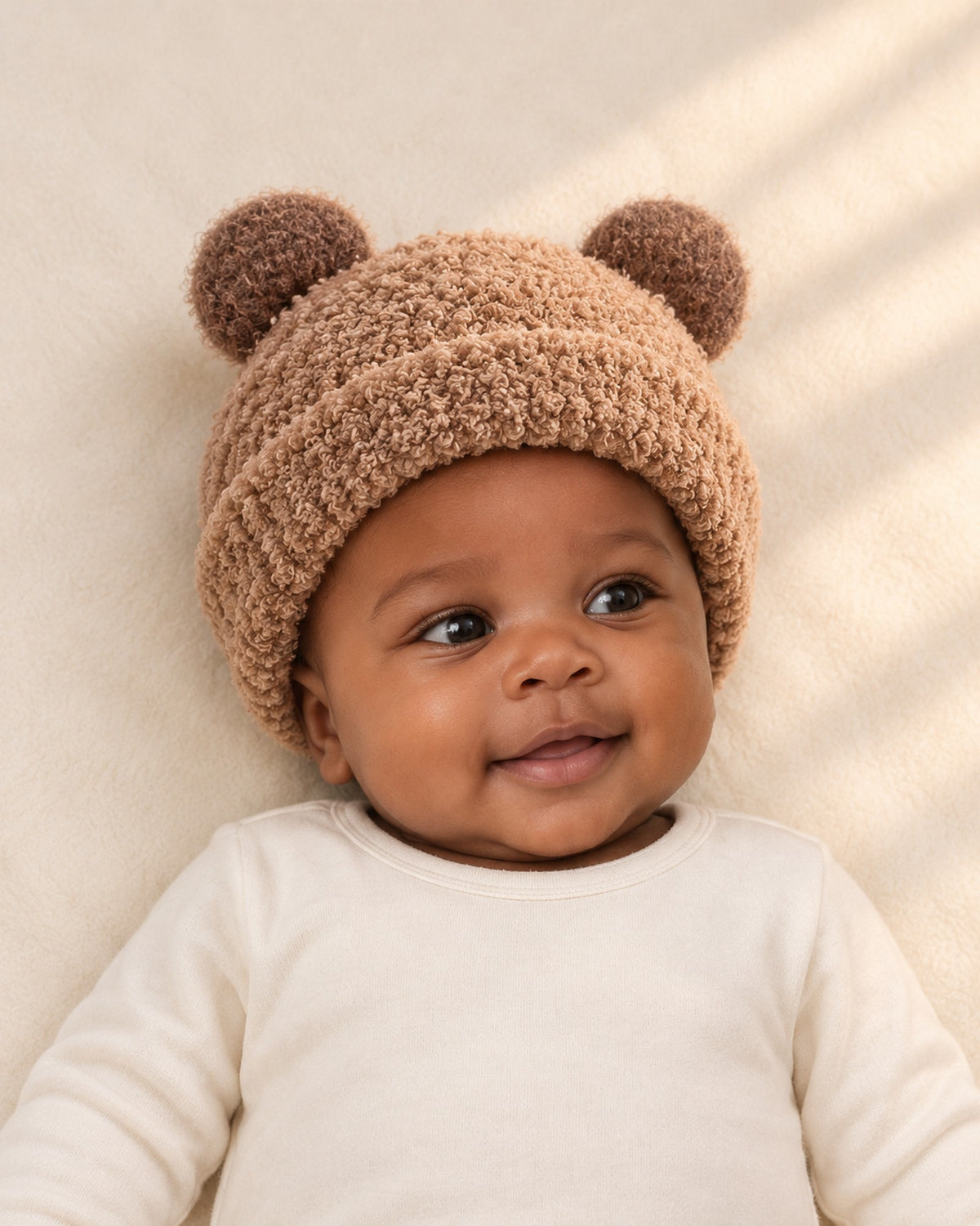 Ellie Bear Ear Teddy Beanie in Khaki – main