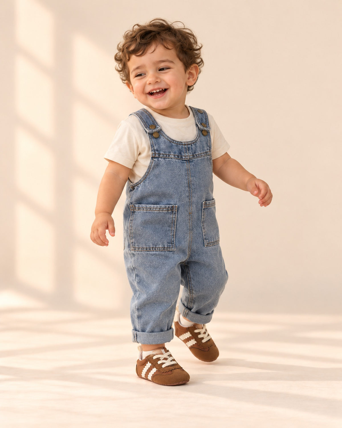 Hollis Retro Baby Sneakers in Brown – natural pose