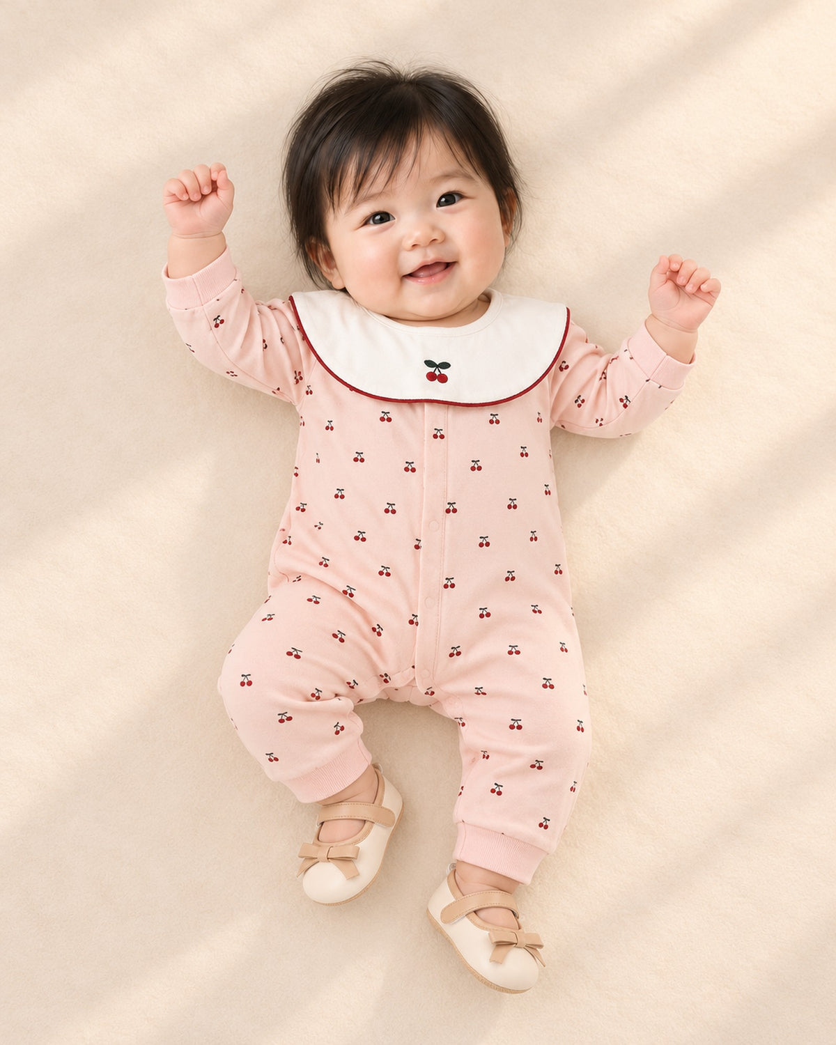 Rosalind Bow Pre-Walkers in Cream – full front view