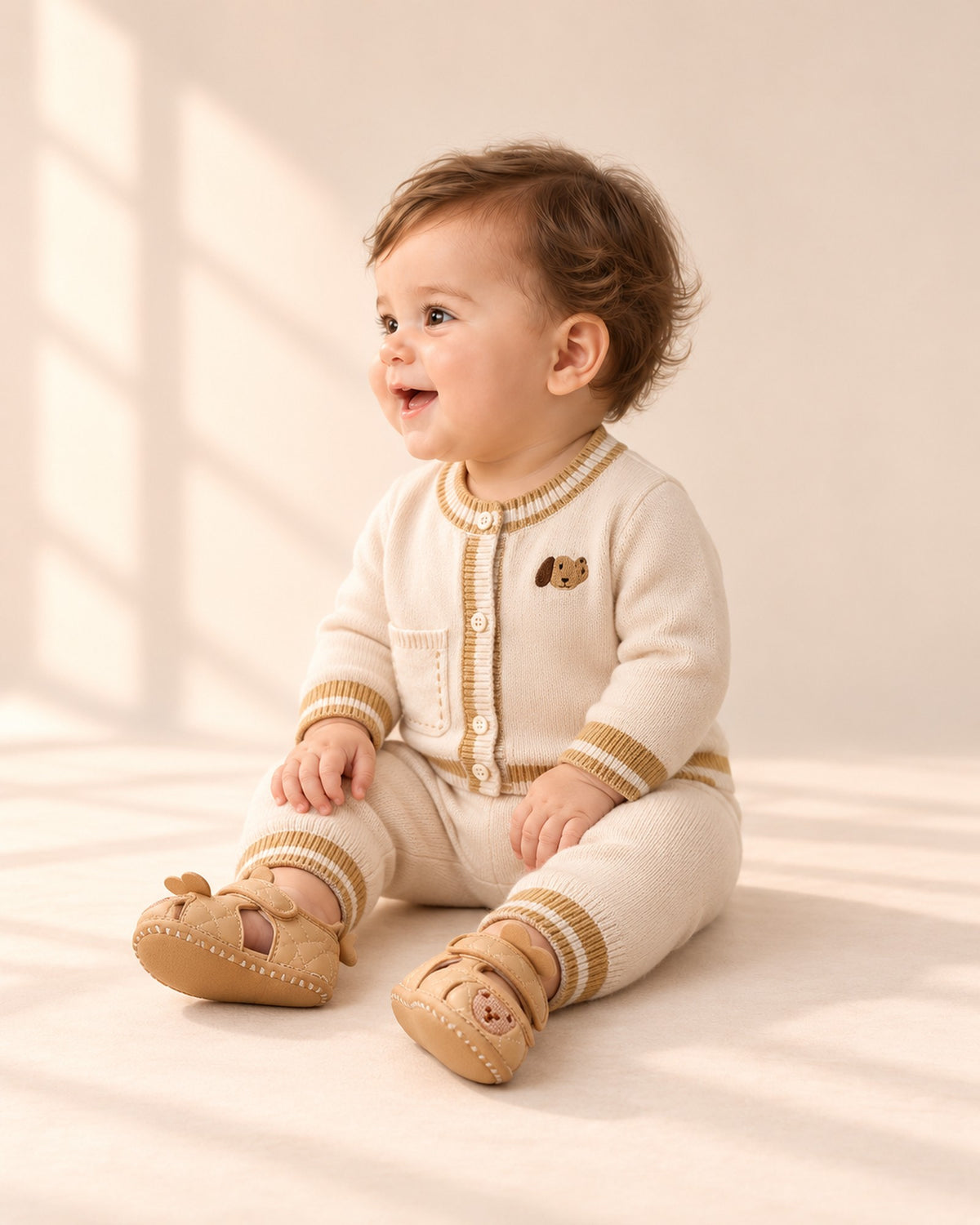 Bram Teddy Soft Sole Baby Shoes in Khaki – side view