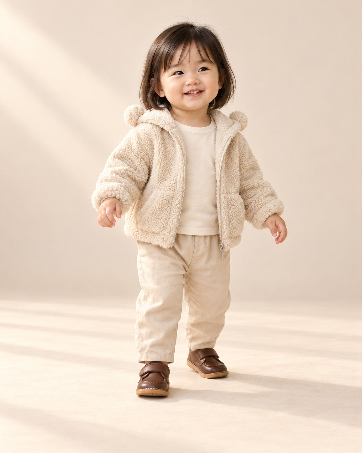 Toddler in the sherpa jacket and brown shoes, head to toe – Brown