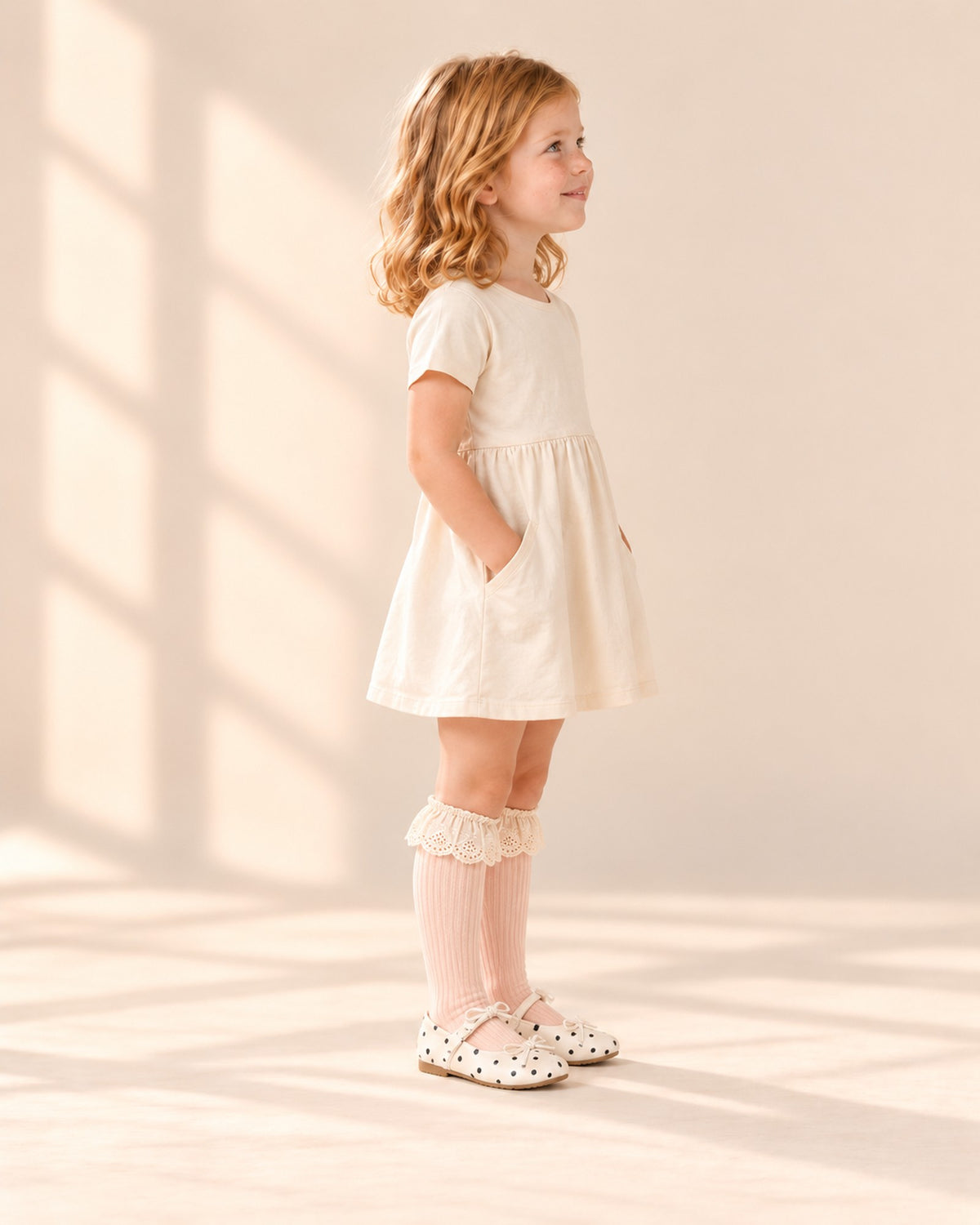 Cordelia Eyelet Ruffle Socks in Blush – side view