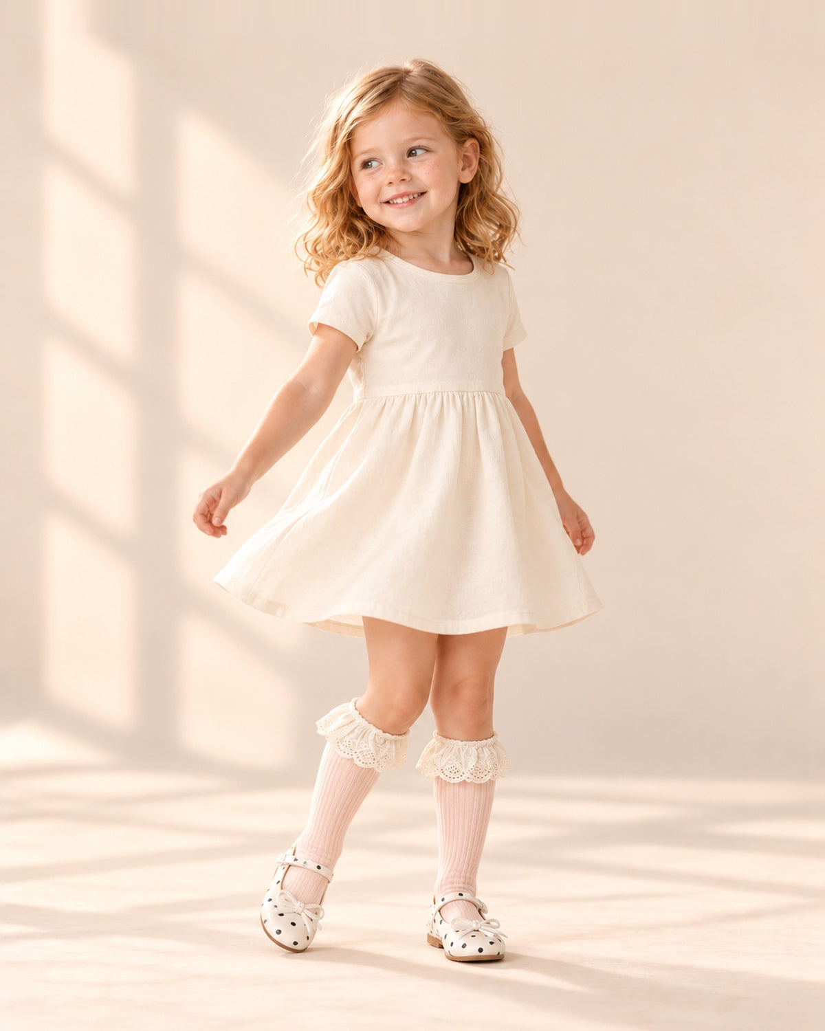 Cordelia Eyelet Ruffle Socks in Blush – natural pose
