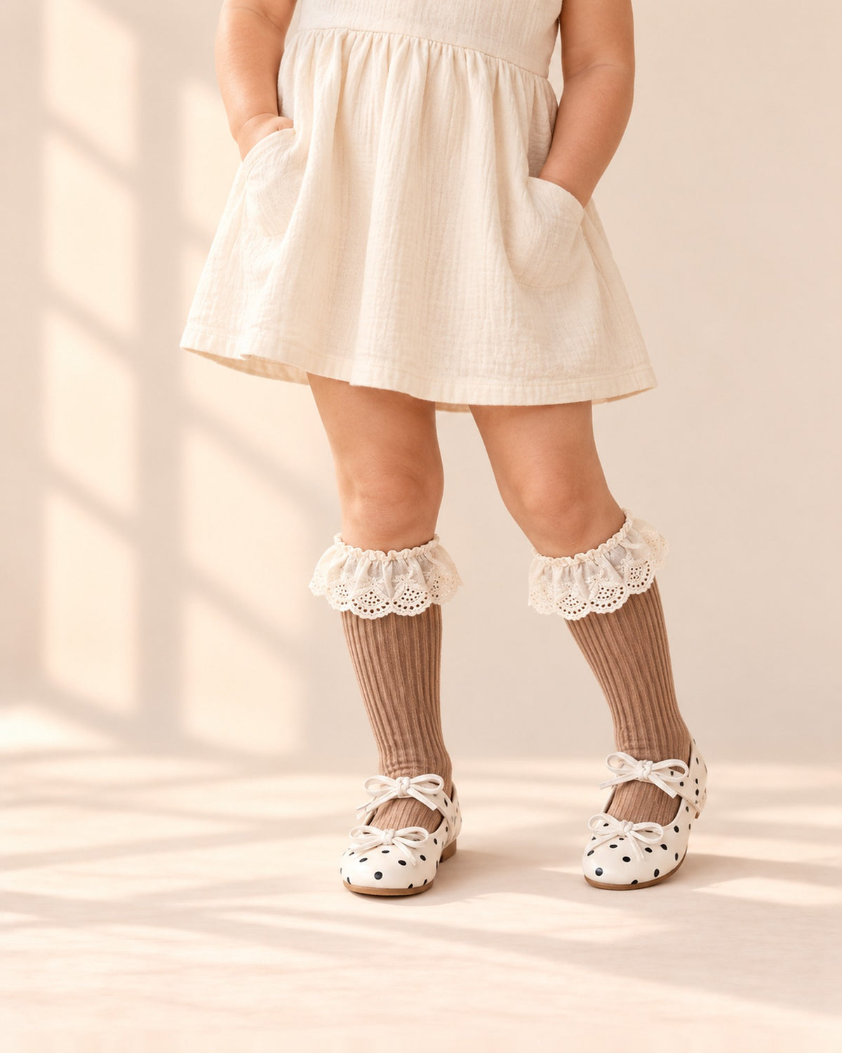 Cordelia Eyelet Ruffle Socks in Mocha – main