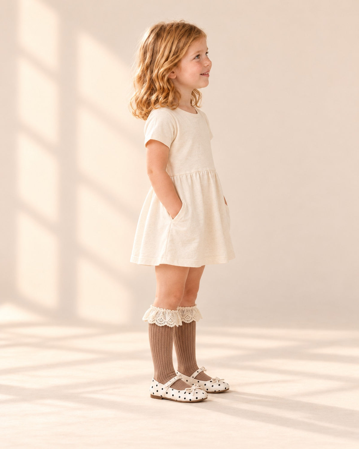 Cordelia Eyelet Ruffle Socks in Mocha – side view