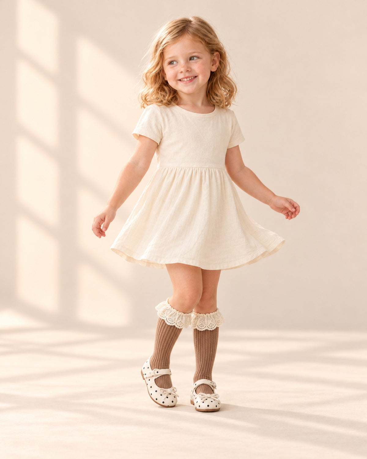 Cordelia Eyelet Ruffle Socks in Mocha – natural pose