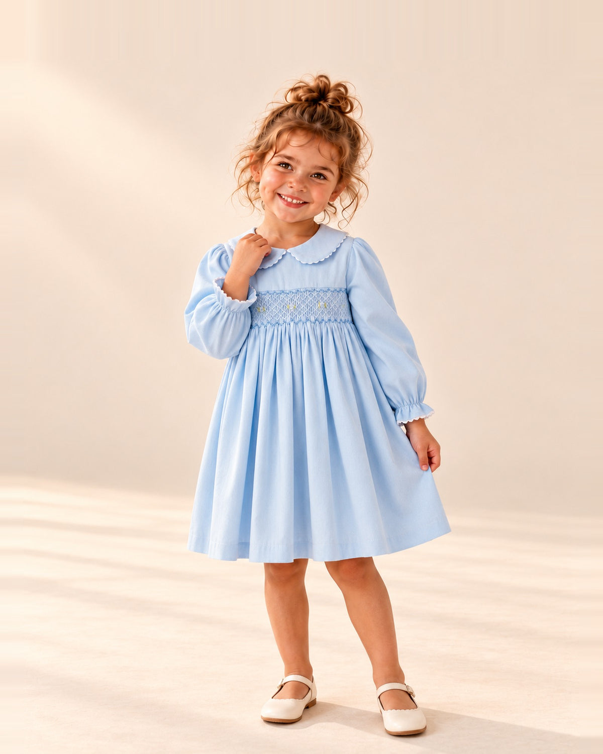 Penny Scalloped Smocked Dress in Light Blue – main