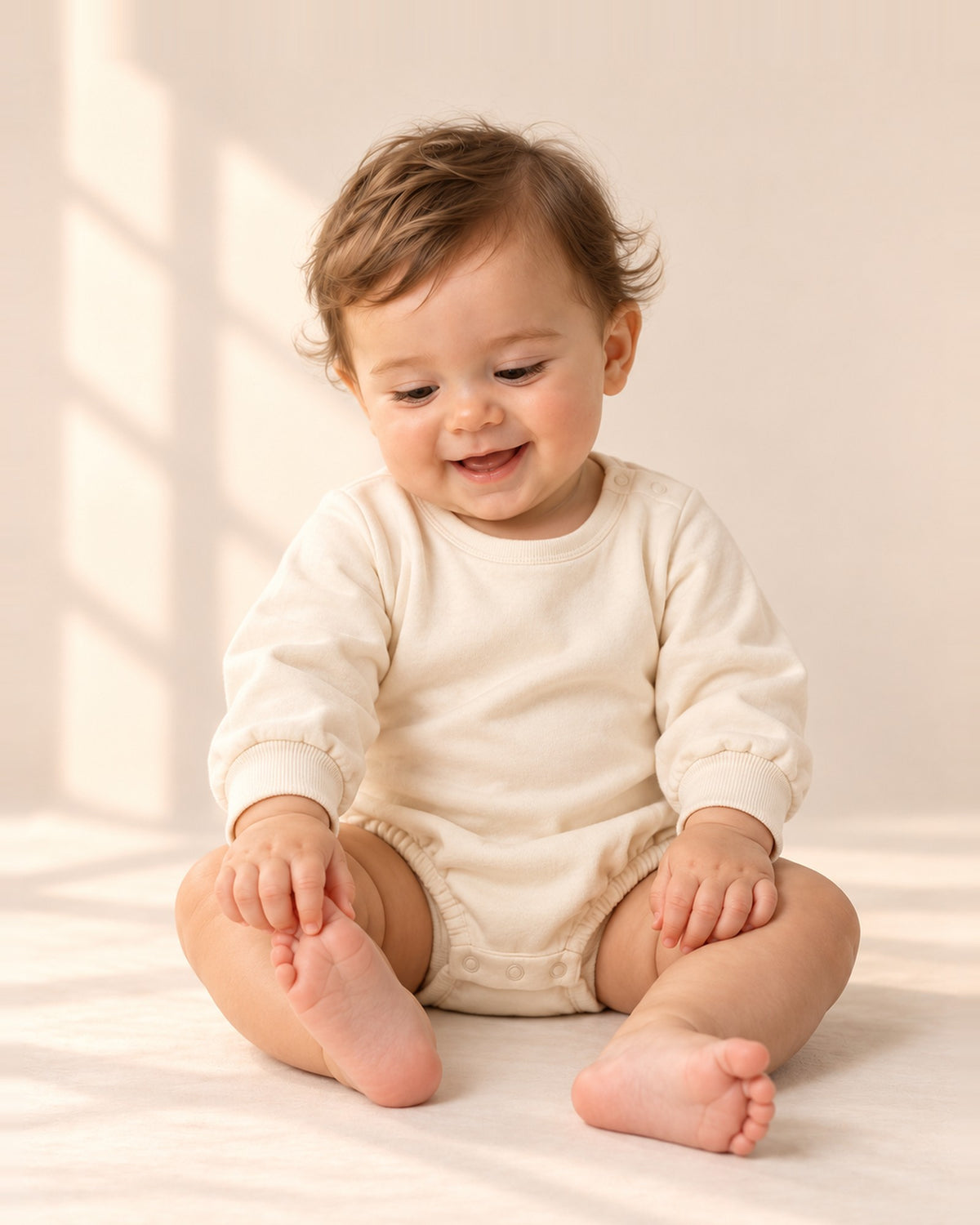 Gus Sweatshirt Bubble Romper in Cream – main