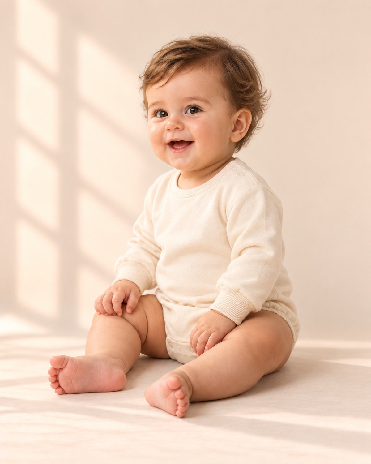 Gus Sweatshirt Bubble Romper in Cream – side view