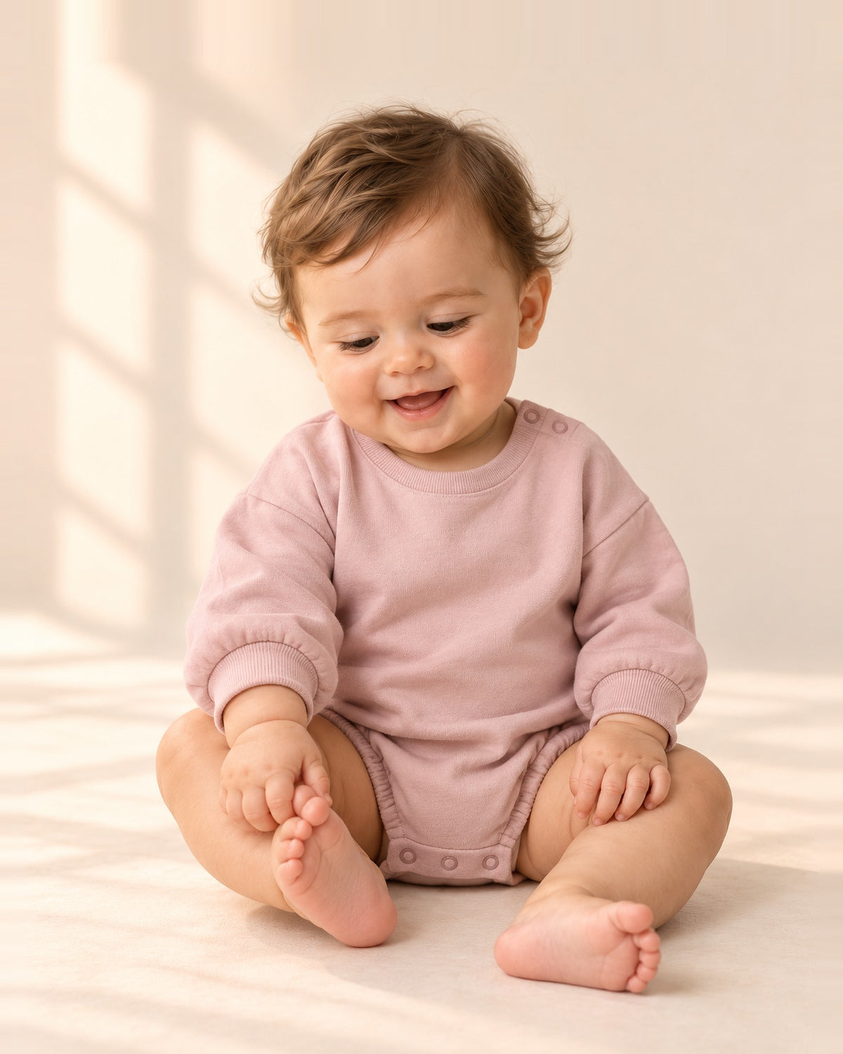 Gus Sweatshirt Bubble Romper in Dusty Pink – main