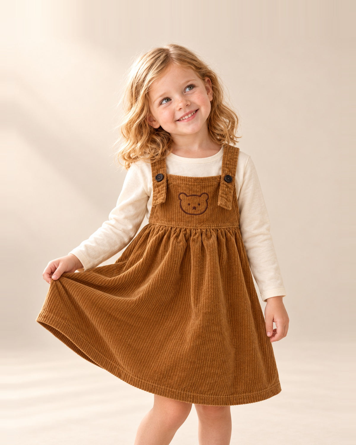 Betsy Teddy Corduroy Pinafore in Caramel – main