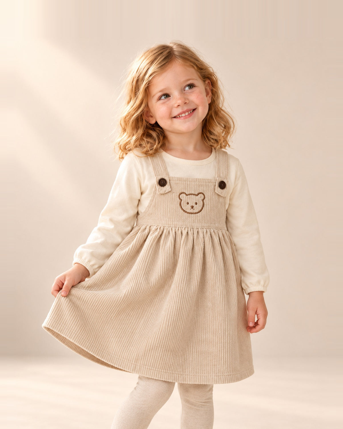 Betsy Teddy Corduroy Pinafore in Oatmeal – main