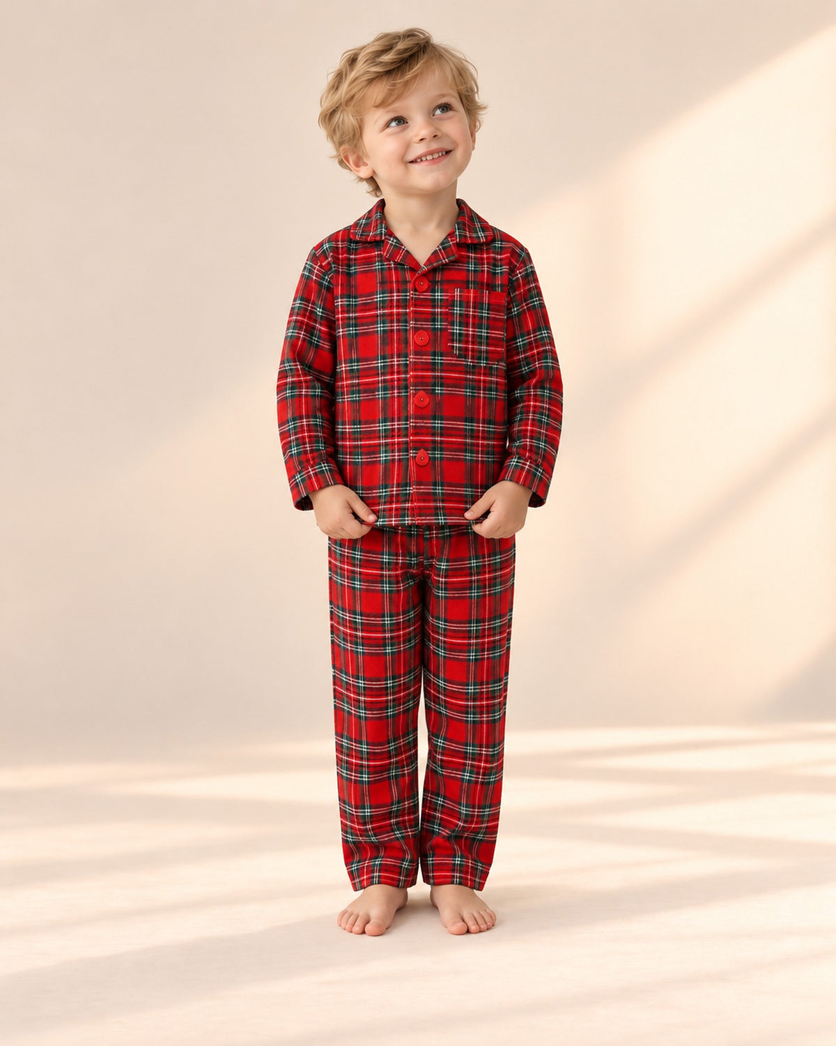 Christmas Tartan Pajama Set – full front view – Red Tartan