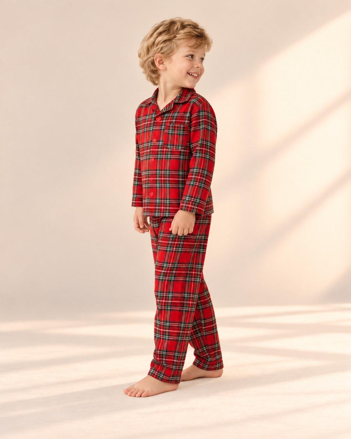 Christmas Tartan Pajama Set – side view – Red Tartan