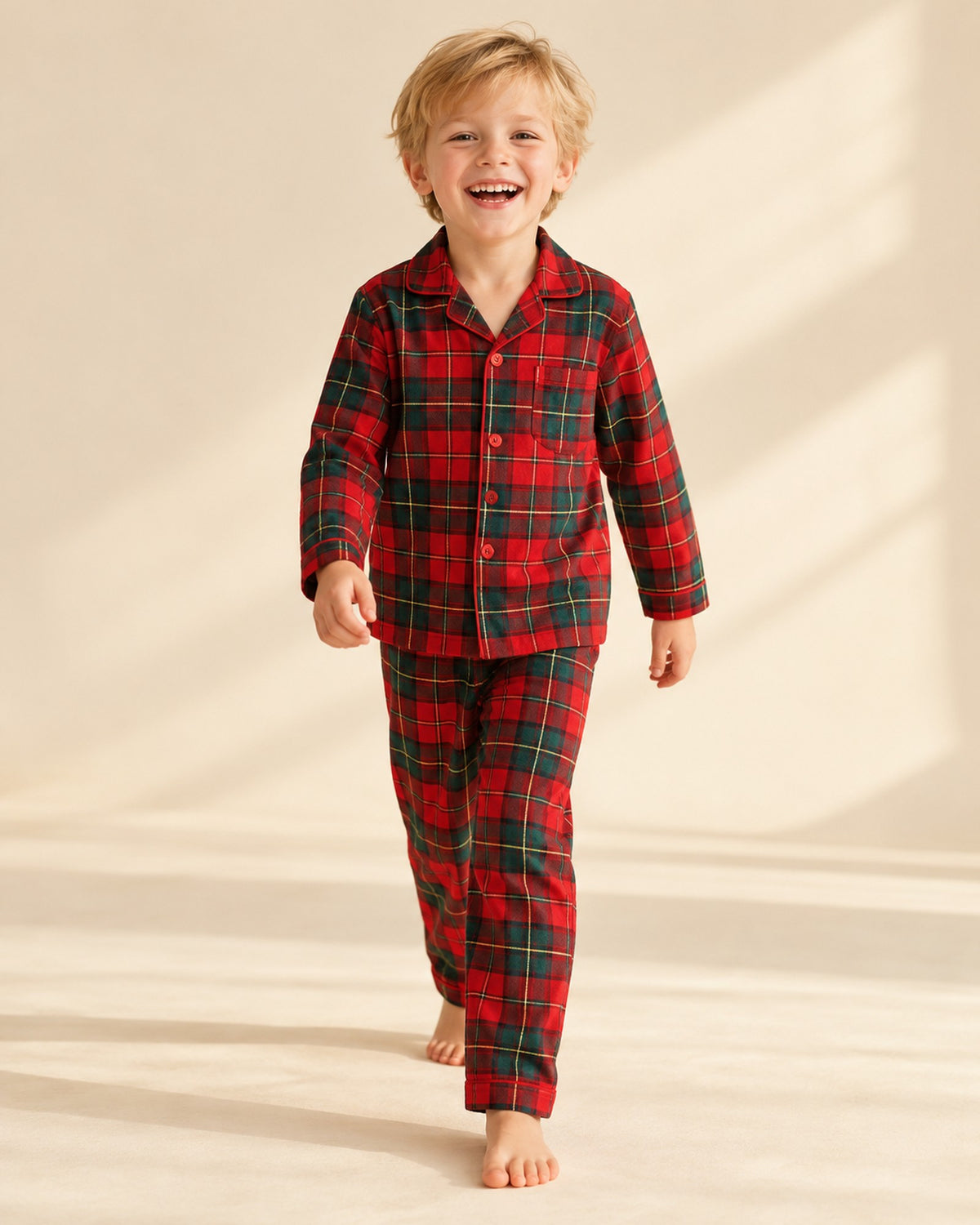 Christmas Tartan Pajama Set – natural pose – Red Tartan