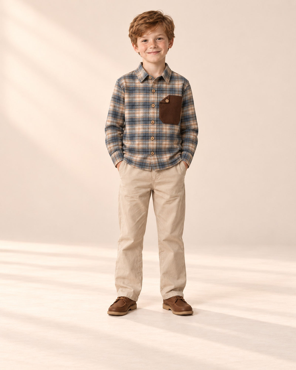Front view of the plaid flannel shirt – Blue Plaid