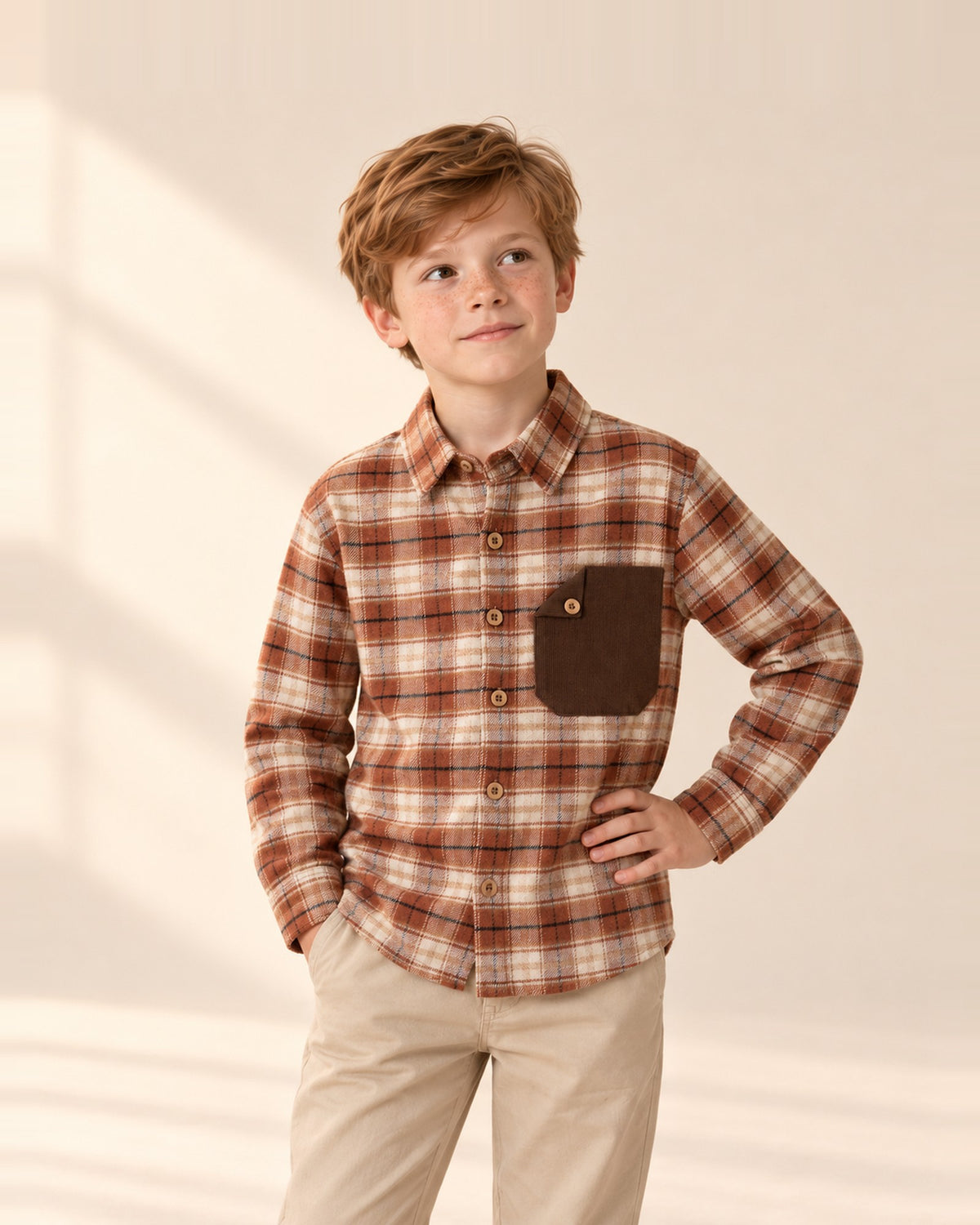 Wyatt Plaid Flannel Shirt in Rust Plaid – main
