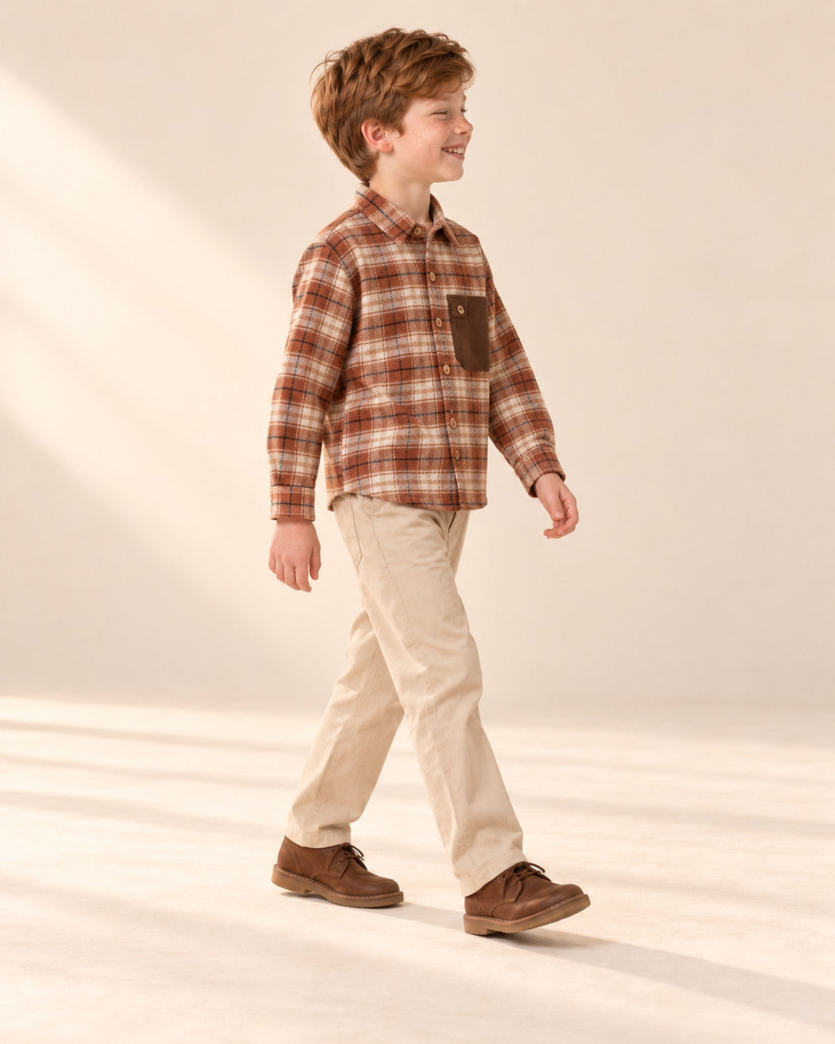 Wyatt Plaid Flannel Shirt in Rust Plaid – side view