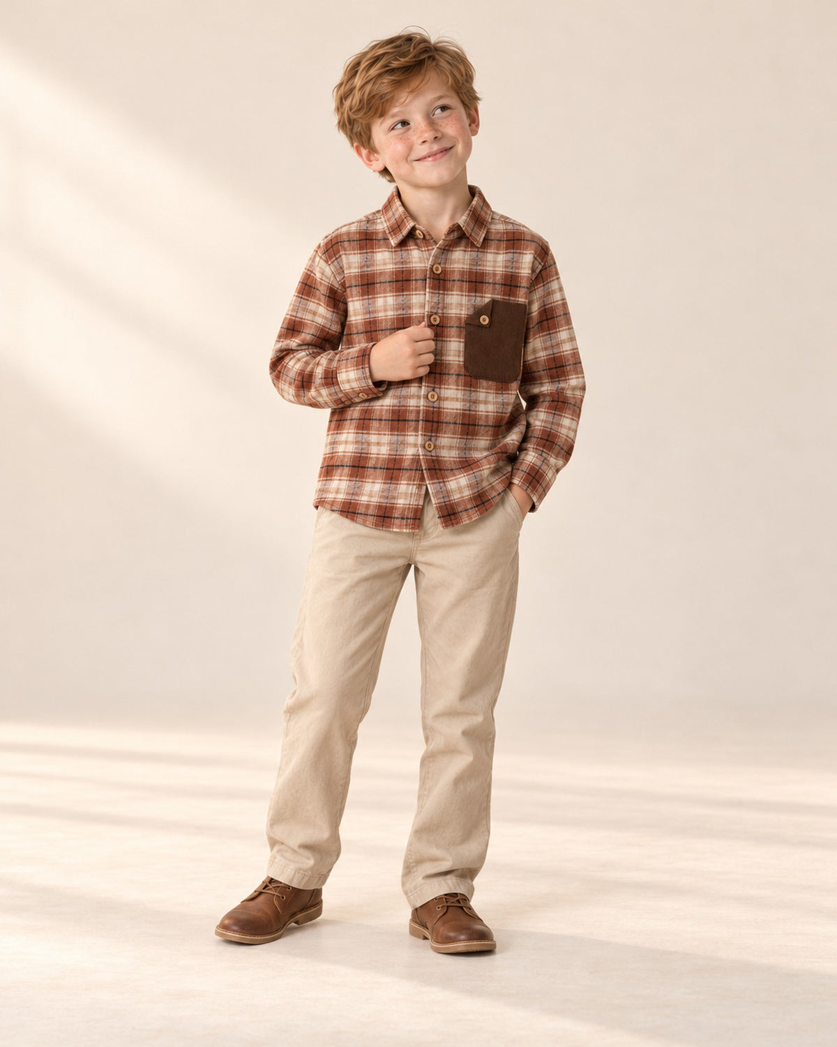 Wyatt Plaid Flannel Shirt in Rust Plaid – natural pose