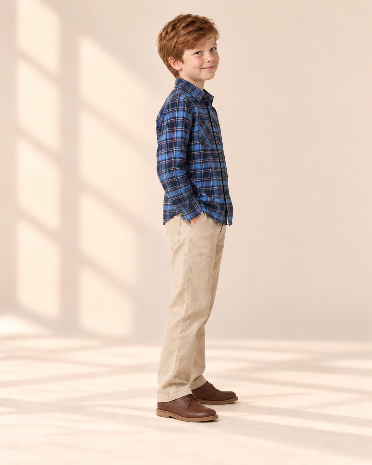 Side view of the blue plaid pocket shirt – Blue Plaid