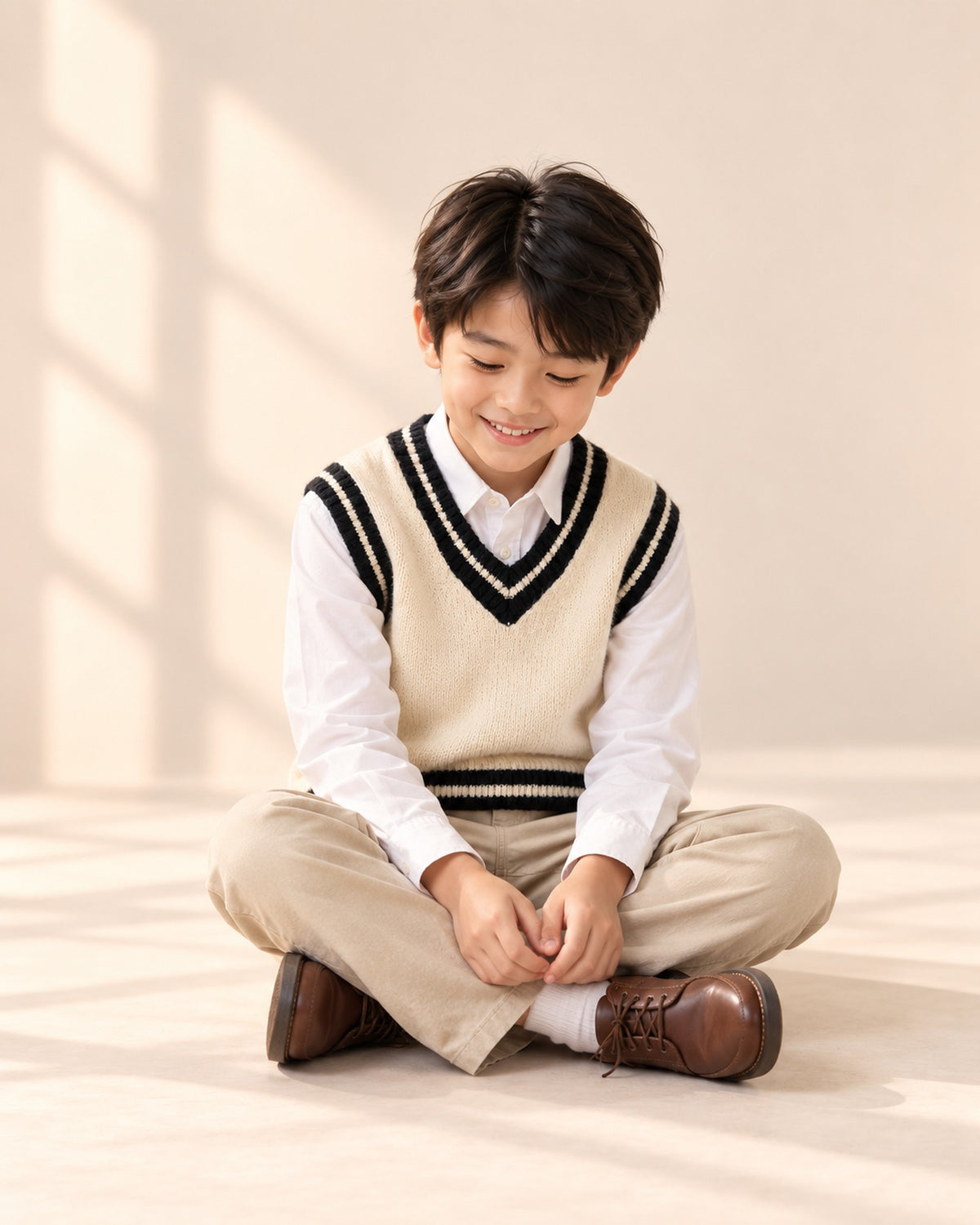 Otis Cricket Sweater Vest in Cream – natural pose