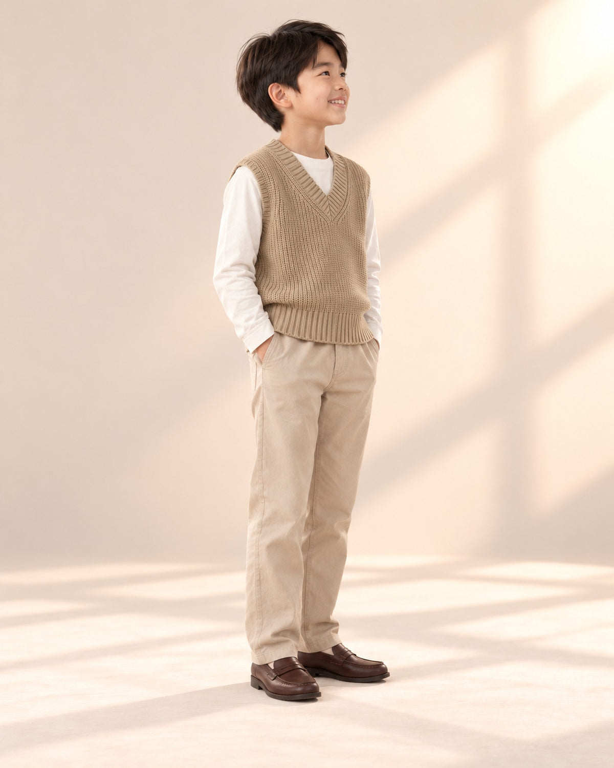 Side view of the camel rib-knit vest – Camel