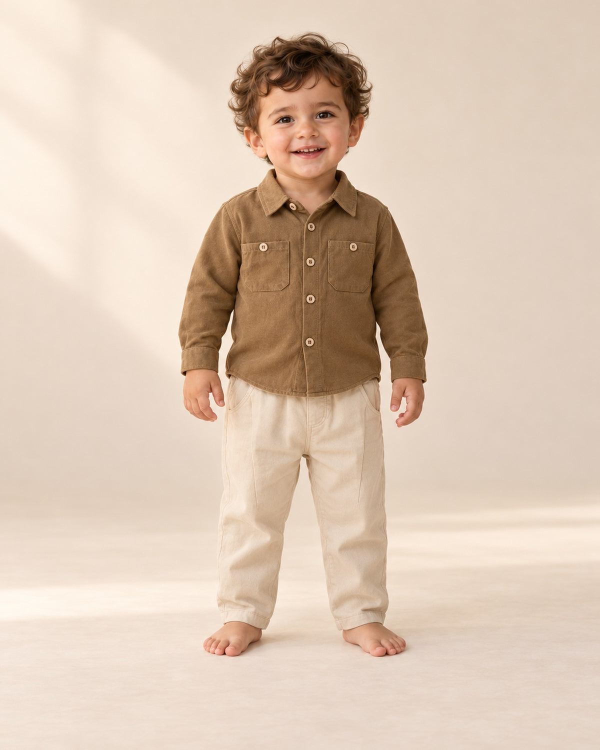 Louis Pull-On Chinos in Cream – full front view