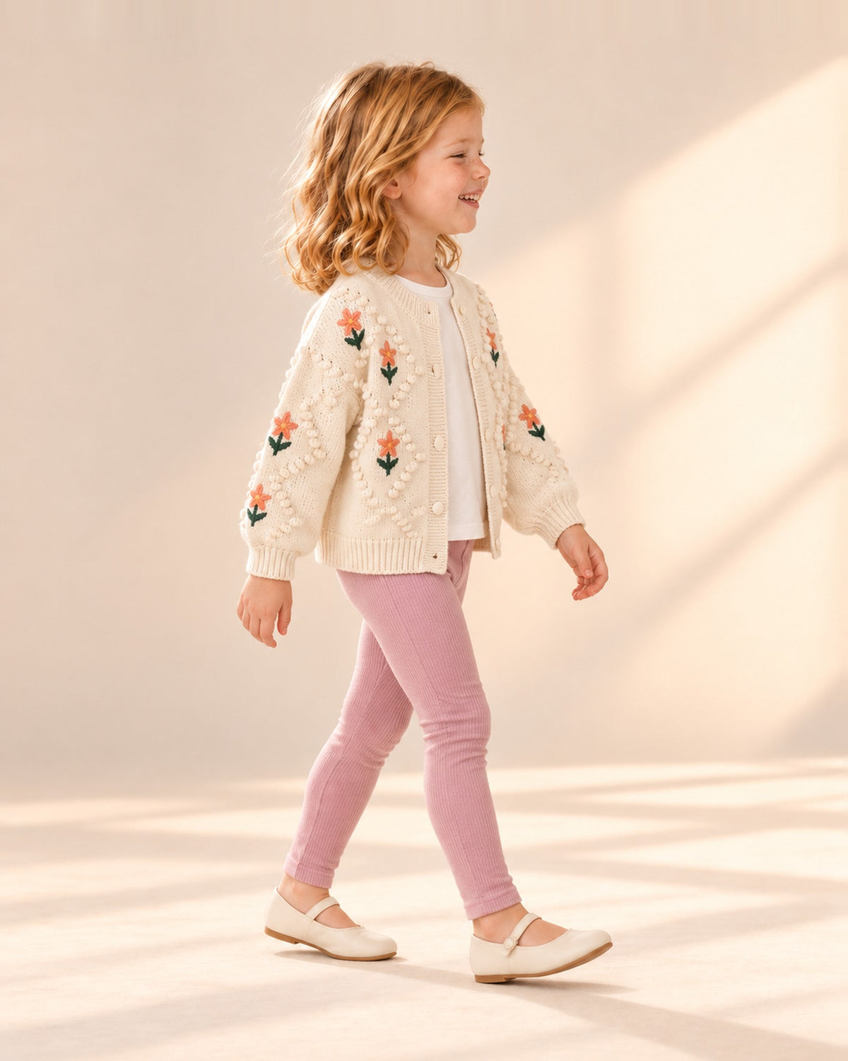 Side view of the pink leggings showing the full-length leg – Dusty Pink