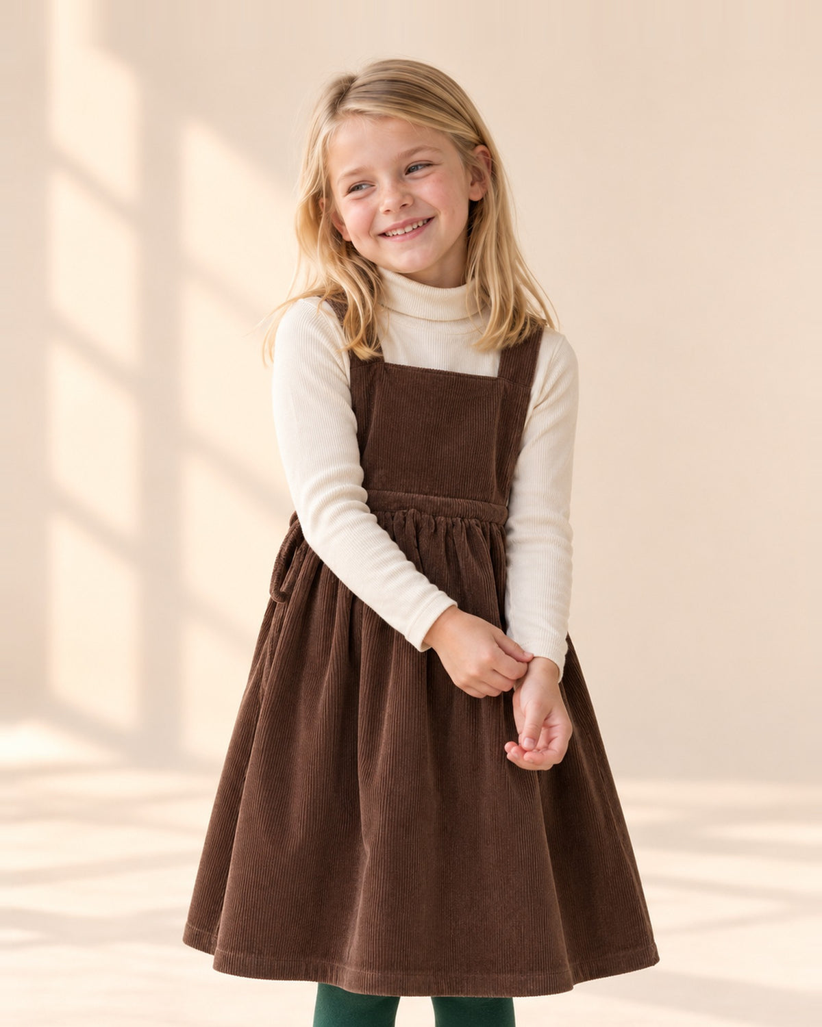 Close-up from head to hem of a fitted cream turtleneck top – Cream