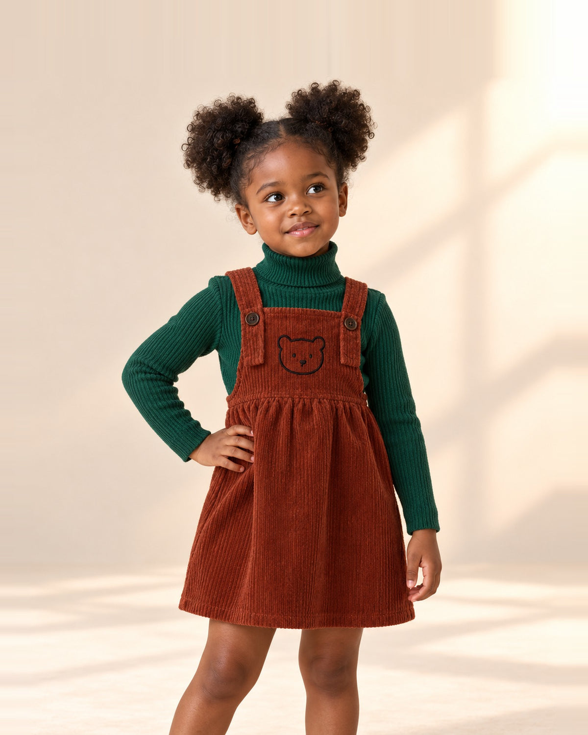 Close-up of the forest green rib-knit turtleneck with a folded collar – Forest Green