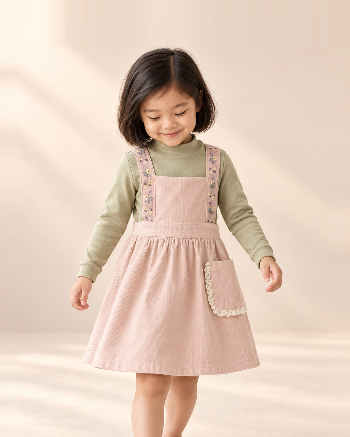 Close-up of the sage mock-neck long-sleeve top – Sage