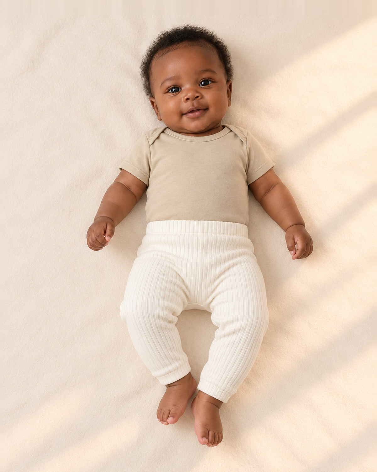 Close-up of the plain oatmeal short-sleeve bodysuit – Oatmeal