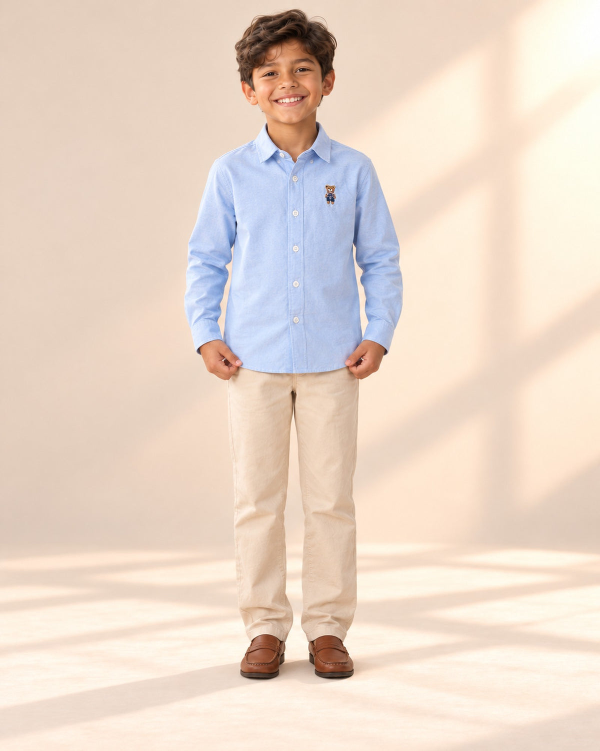 Front view of a boy in the light blue oxford shirt, full length – Light Blue