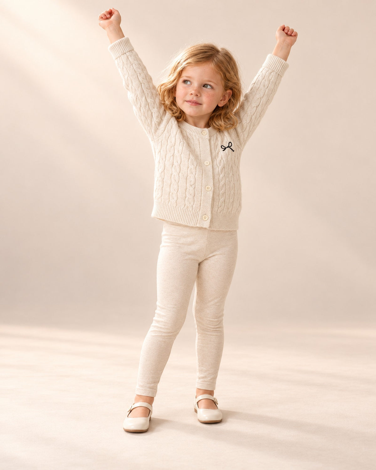 Girl walking in the open cream cardigan and floral dress – Cream