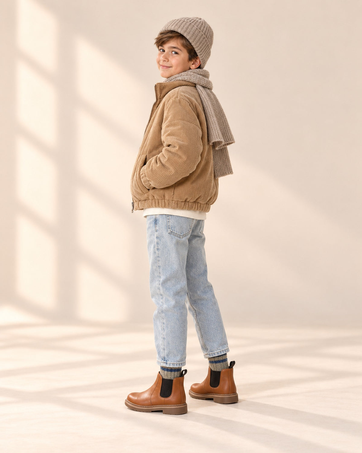 Side view of the Chelsea boots showing the black elastic panel and pull tab – Cognac